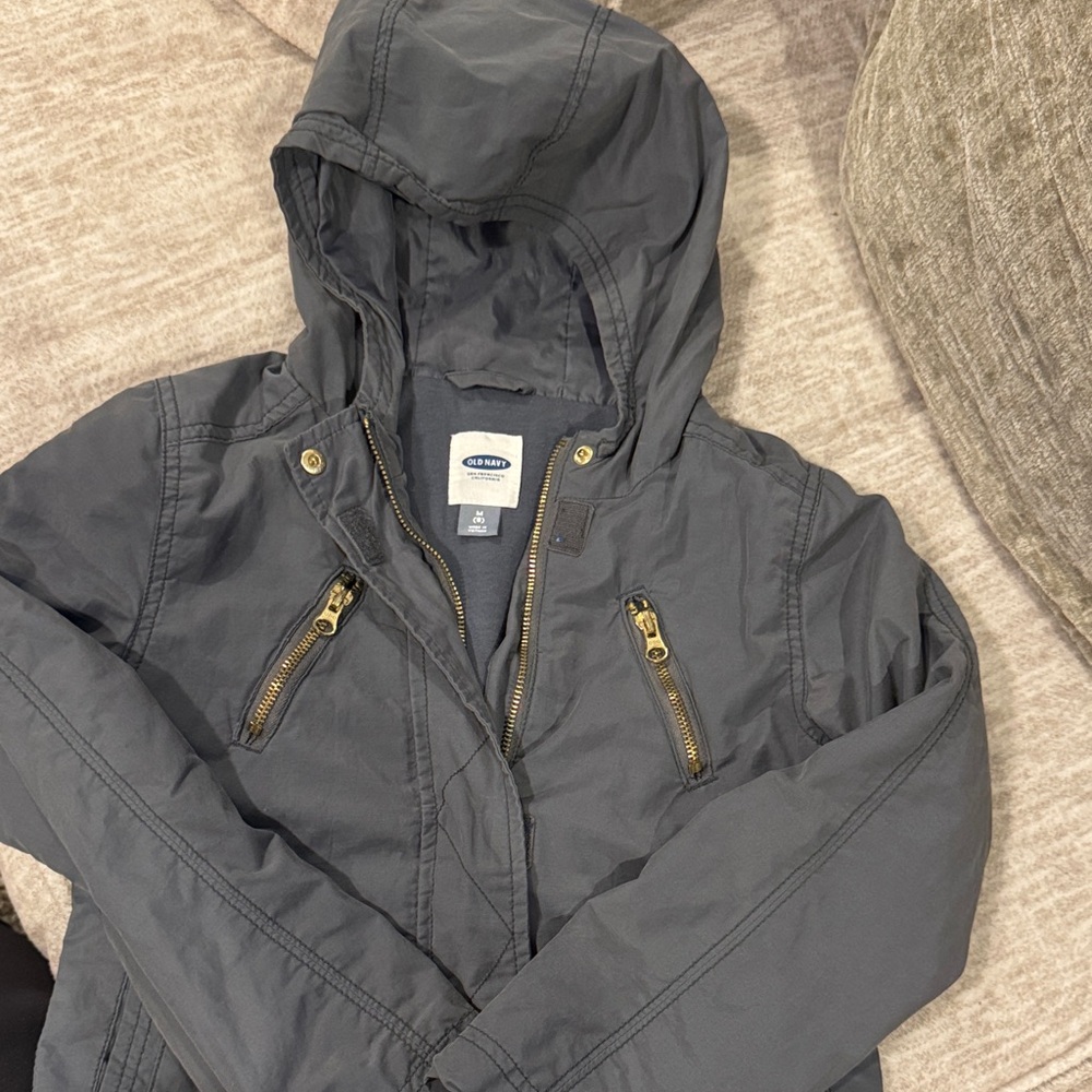 Old Navy Charcoal Hooded Jacket with Gold Accents